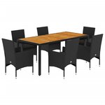 vidaXL Ensemble à manger de jardin et coussins 7Pièces noir rotin acacia