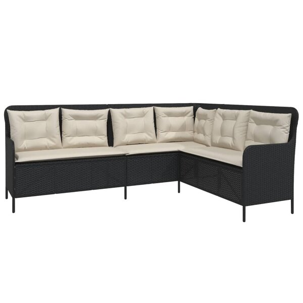 vidaXL Canapé de jardin et coussins en forme de L noir résine tressée