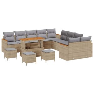 vidaXL Ensemble de canapé de jardin 14 Pièces Beige polyrotin