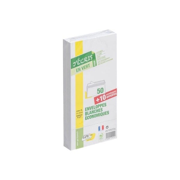 Enveloppes blanches 110x220 - 50+10 offertes - gpv