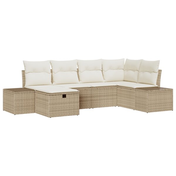 vidaXL Ensemble de Canapés de Jardin 6 Pièces avec Coussins Beige Poly Rattan