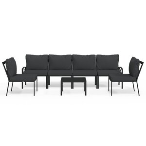 vidaXL Salon de jardin 7 Pièces avec coussins gris bambou acier