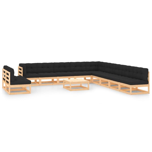 vidaXL Salon de jardin 12 Pièces avec coussins anthracite Pin massif