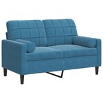 vidaXL Canapé 2 places avec oreillers décoratifs bleu 120 cm velours
