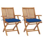 vidaXL Chaises de jardin 2 Pièces avec coussins bleu Bois de teck massif