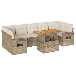 vidaXL Salon de jardin avec coussins 8 Pièces beige résine tressée