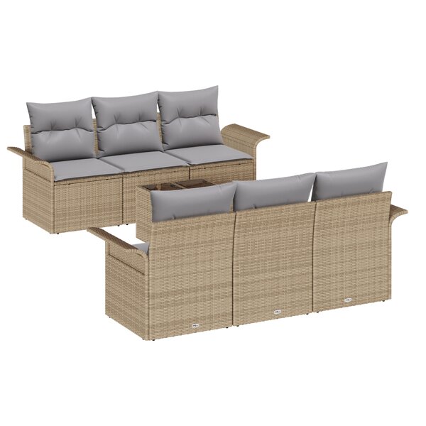 vidaXL Ensemble de Canapés de Jardin 7 pièces avec Coussins Beige Poly Rattan
