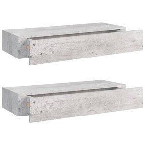 vidaXL Étagères à tiroir murales 2 Pièces Gris béton 60x23 5x10 cm MDF