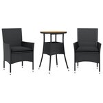 vidaXL Ensemble à manger de jardin et coussins 3 Pièces noir rotin acacia