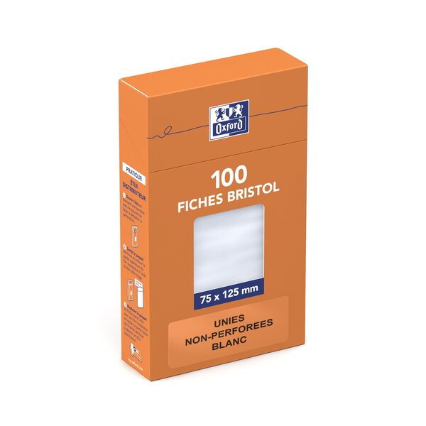 Étui de 100 fiches bristol 210g 75 x 125 mm blanc uni OXFORD
