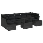 vidaXL Ensemble de canapé de jardin 8 pièces avec coussins Noir Poly Rattan
