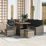 Ensemble de canapé de jardin 8 pièces avec coussins gris en poly rotin acacia