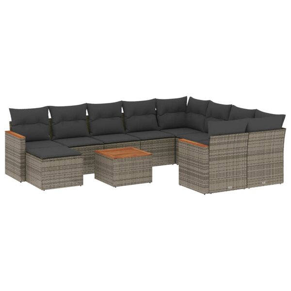vidaXL Salon de jardin 11 Pièces avec coussins gris résine tressée
