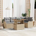 Ensemble de Canapé de Jardin vidaXL 6 Pièces avec Coussins Beige Rattan Poly Acacia