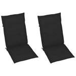 vidaXL Chaises de jardin lot de 2 et coussins noir Bois de teck massif