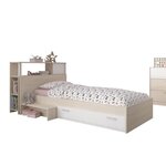 Ensemble lit + tête de lit avec rangement - acacia clair et blanc