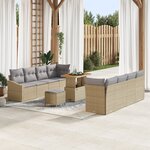 Set de canapé de jardin de 11 pièces avec coussins beige en poly rotin