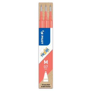 Set de 3 Recharges Roller FRIXION BALL BLS-FR7 Pointe Moyenne Rose corail x 12 PILOT