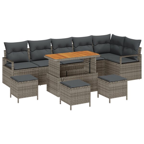 Ensemble de sofa de jardin 10 pièces vidaXL avec coussins gris poly rattan acacia