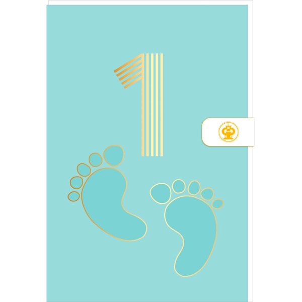 Carte D'anniversaire 1 An En Or - Bleu - A Message - Pour Bébé Garçon - Empreinte De Bébé - 11 5 X 17 Cm - Draeger paris