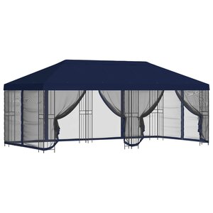 vidaXL Gazebo avec murs latéraux 6 x 3 m Bleu Polyester et Acier