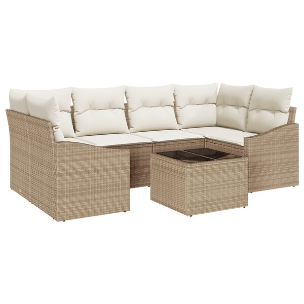 vidaXL Ensemble de salle à manger de jardin 7 pièces avec coussins en rattan polybeige