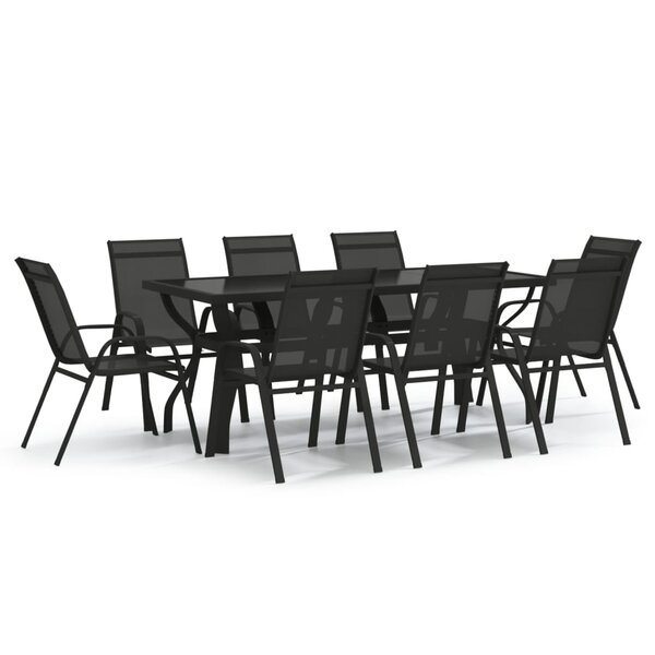 vidaXL Ensemble à manger de jardin 9 Pièces Noir