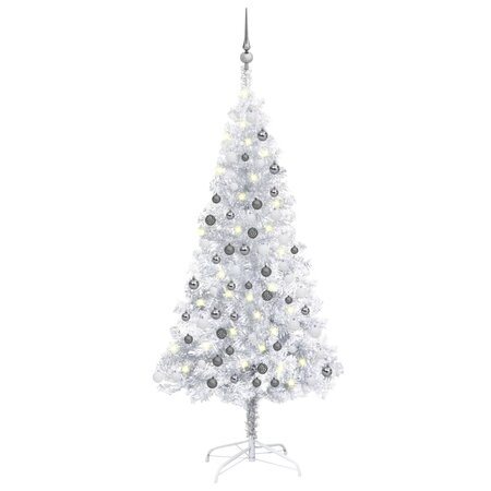 vidaXL Arbre de Noël artificiel pré-éclairé/boules argenté 120 cm PET