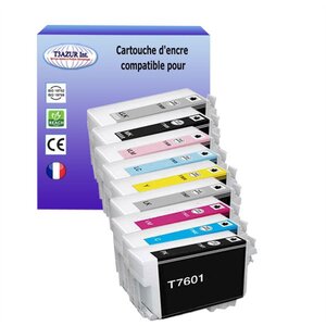 Lot de 9 Cartouches Compatibles pour Epson T7601 T7602 T7603 T7604 T7605 T7606 T7607 T7608 T7609 - T3AZUR