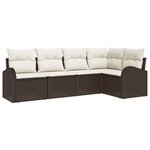 vidaXL Ensemble de canapé de jardin de 5 pièces avec coussins marron en poly rotin