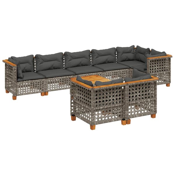 vidaXL Salon de jardin 9 Pièces avec coussins gris résine tressée