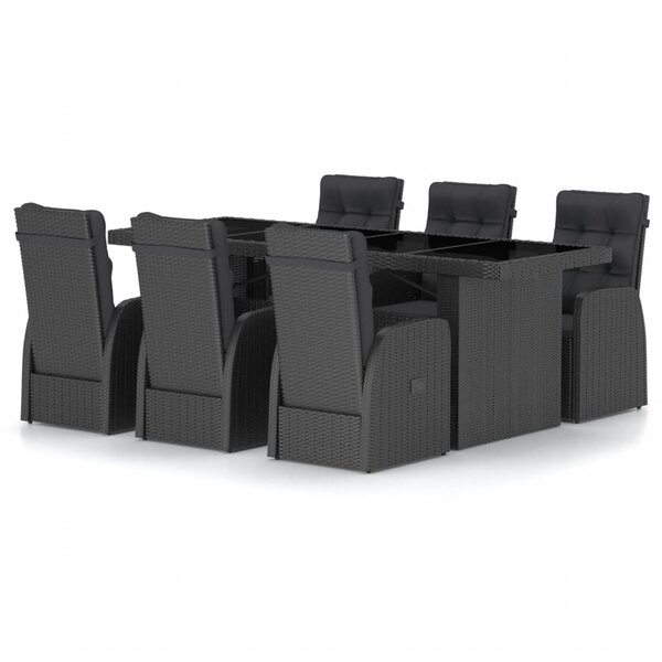 vidaXL Salon de jardin 7 Pièces avec coussins résine tressée noir