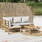 vidaXL Salon de jardin 5 Pièces avec coussins gris clair bambou