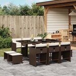 vidaXL Ensemble à manger de jardin et coussins 11 Pièces marron rotin