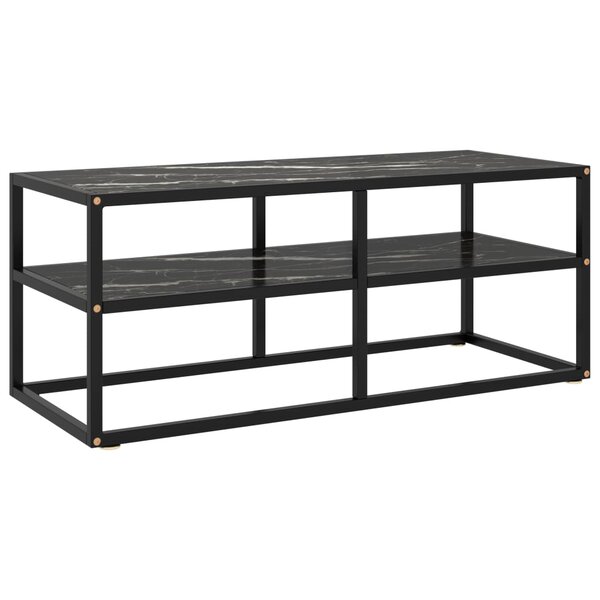 vidaXL Meuble TV noir avec verre marbre noir 100x40x40 cm
