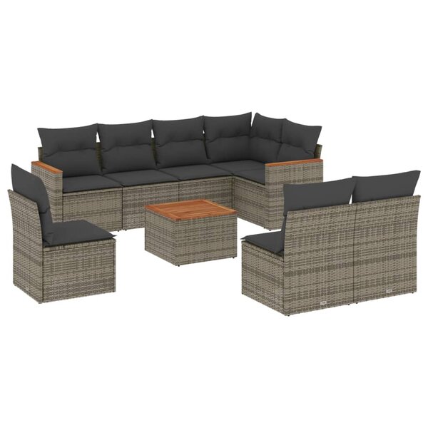 vidaXL Salon de jardin 9 Pièces avec coussins gris résine tressée