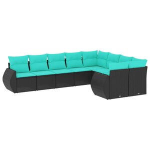 vidaXL Salon de jardin 9 Pièces avec coussins noir résine tressée