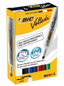 Pack de 4 Feutres tableau blanc effaçable à sec 1791 Pte Biseau Large N/B/R/V VELLEDA