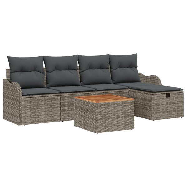 vidaXL Ensemble de Canapés de Jardin de 6 Pièces avec Coussins en Rattan Poly Gris