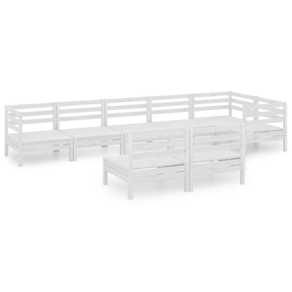 vidaXL Salon de jardin 8 Pièces Bois de pin massif Blanc