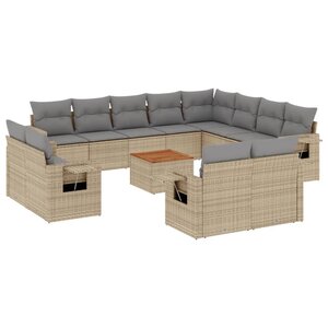 vidaXL Salon de jardin et coussins 13 Pièces mélange beige résine tressée