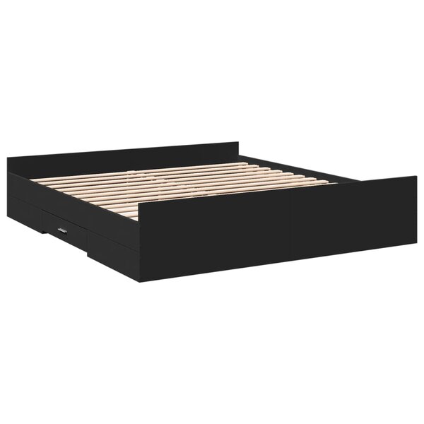 vidaXL Cadre de lit avec tiroirs noir 200x200 cm bois d'ingénierie