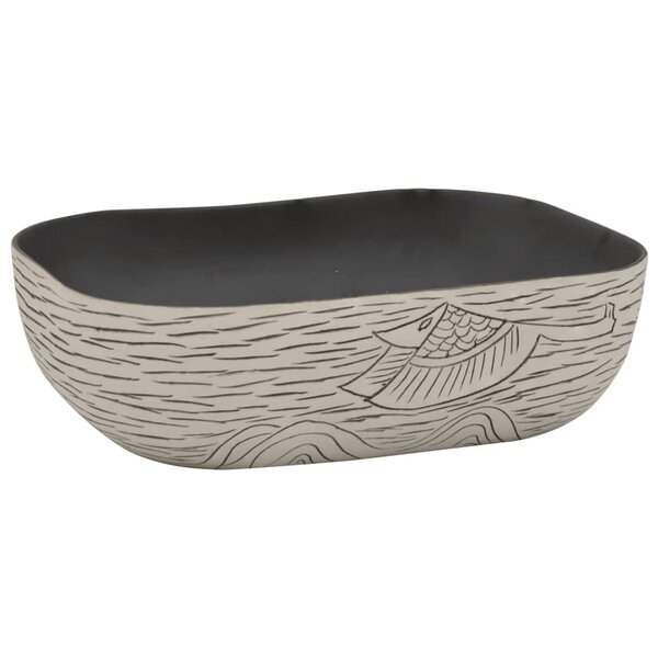 vidaXL Vasque à poser gris/noir rectangulaire 48x37 5x13 5cm céramique