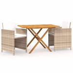 vidaXL Ensemble à manger de jardin 3 Pièces avec coussins Beige