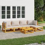 vidaXL Salon de jardin 6 Pièces avec coussins gris clair bois massif