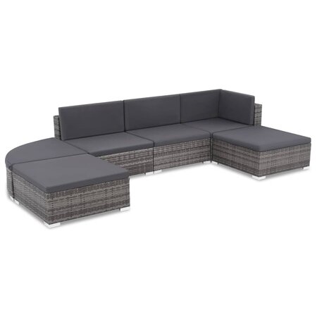 vidaXL Salon de jardin 6 Pièces avec coussins Résine tressée Gris