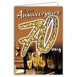 MAXI Grande Carte Géante XXL pour ANNIVERSAIRE 70 ANS Mixte H/F + Enveloppe format 32x23cm - Chiffres Nombre Doré Fêter Flutes Champagne Pétillant Bulles de Bonheur Trinquer Fabriqué en France MX-5070