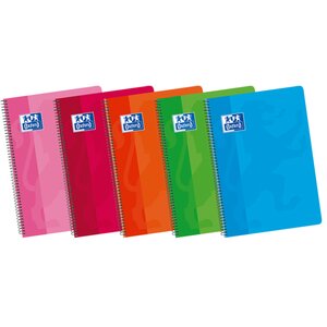 LOT de 5 Oxford School Classic Fº Cahier à Spirale Couverture Souple - 1 Ligne avec Marge - 80 Feuilles - Couleurs Assorties