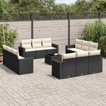 vidaXL Salon de jardin avec coussins 13 Pièces noir résine tressée