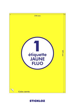 Etiquettes en planches : PLANCHE EN FLUO JAUNE 210 x 297 mm